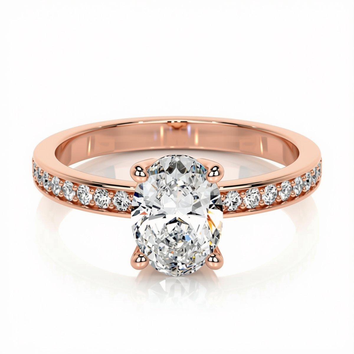 Melden Joy 14k Rose Gold Ring Oval Diamond Center Stone 2.16ct Total Diamond