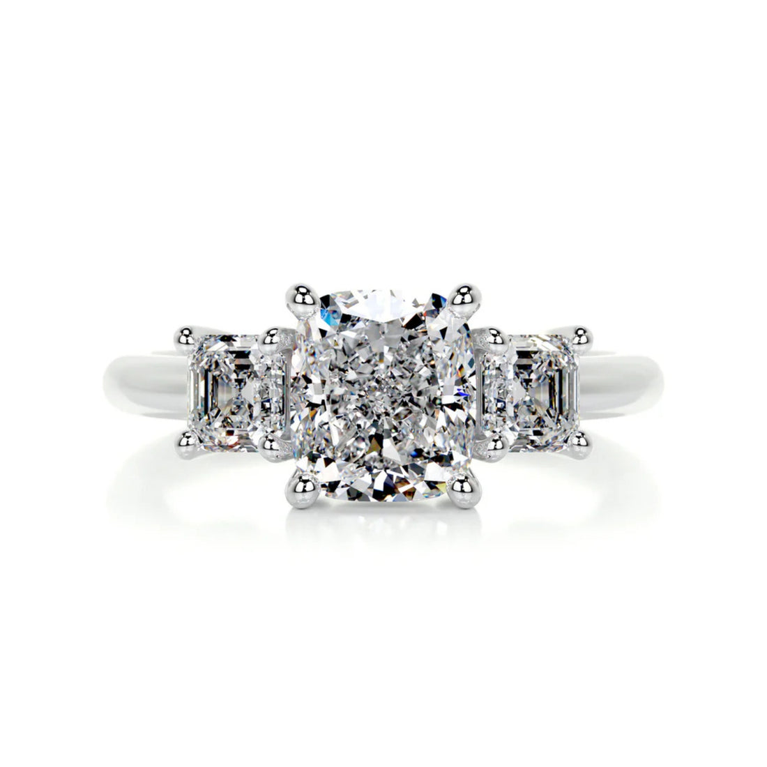 Melden Gabi 14k White Gold Three Stone Ring Cushion Diamond 2.00ct Total