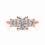 Melden Gabi 14k Rose Gold Three Stone Ring Cushion Diamond 2.00ct Total