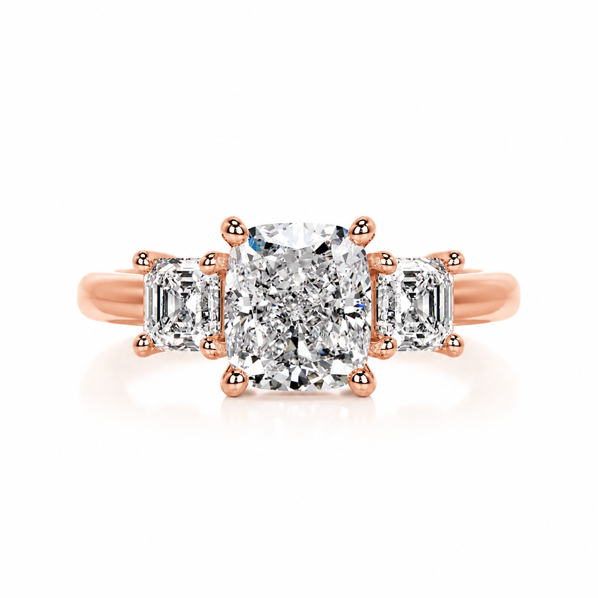 Melden Gabi 14k Rose Gold Three Stone Ring Cushion Diamond 2.00ct Total