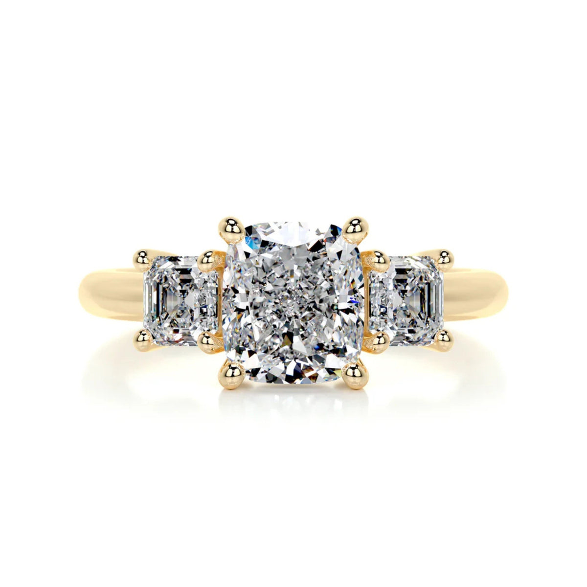 Melden Gabi 14k Gold Three Stone Ring Cushion Diamond 2.00ct Total
