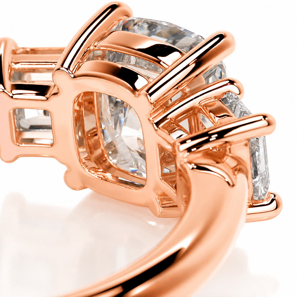 Melden Gabi 14k Rose Gold Three Stone Ring Cushion Diamond 2.00ct Total
