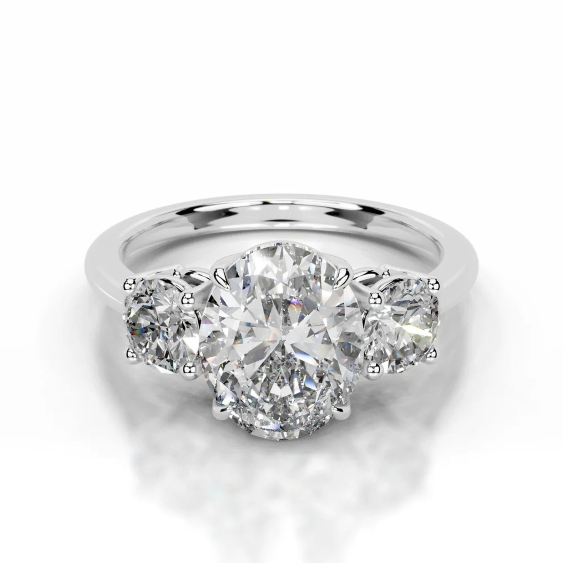 Melden Dolly 14k White Gold Three Stone Ring Center Stone Oval 2.00ct Diamond (3.00ct Total)