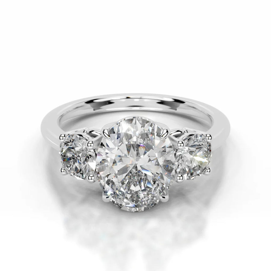 Melden Dolly 14k White Gold Three Stone Ring Center Stone Oval 2.00ct Diamond (3.00ct Total)
