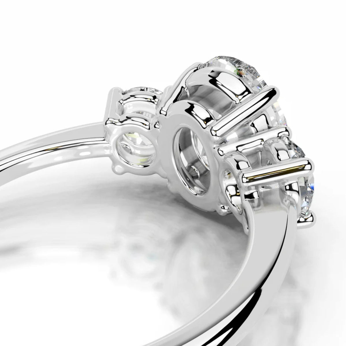Melden Dolly 14k White Gold Three Stone Ring Center Stone Oval 2.00ct Diamond (3.00ct Total)