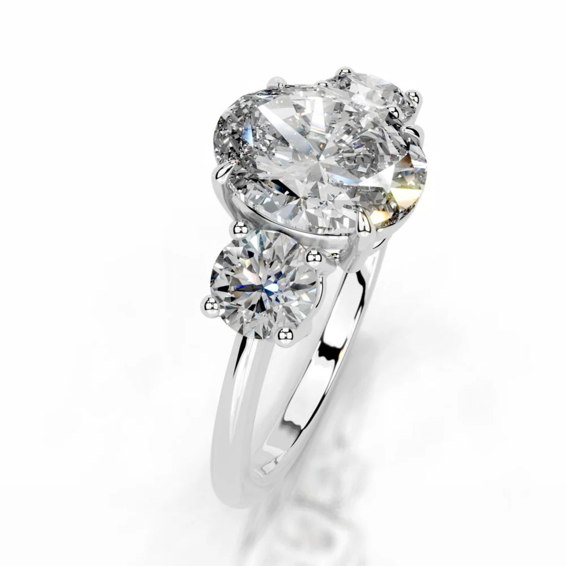 Melden Dolly 14k White Gold Three Stone Ring Center Stone Oval 2.00ct Diamond (3.00ct Total)
