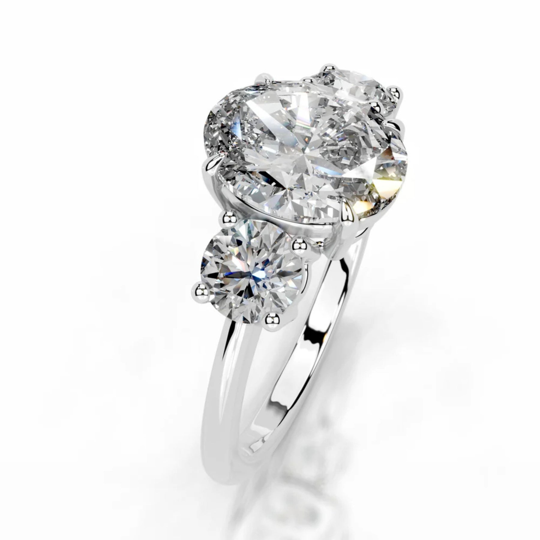 Melden Dolly 14k White Gold Three Stone Ring Center Stone Oval 2.00ct Diamond (3.00ct Total)