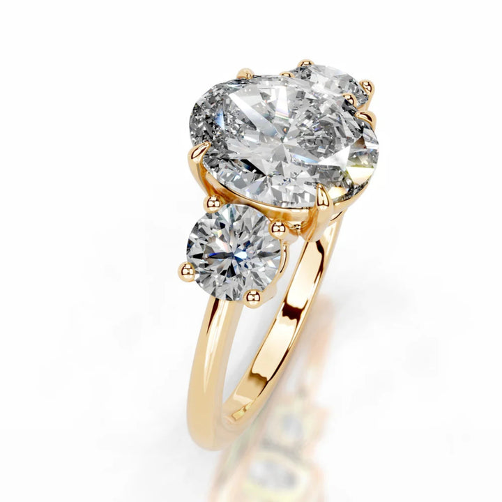 Melden Dolly 10k Gold Three Stone Ring Center Stone Oval 1ct Diamond