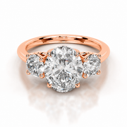 Melden Dolly 10k Rose Gold Three Stone Ring Center Stone Oval 2.00ct Diamond (3.00ct Total)