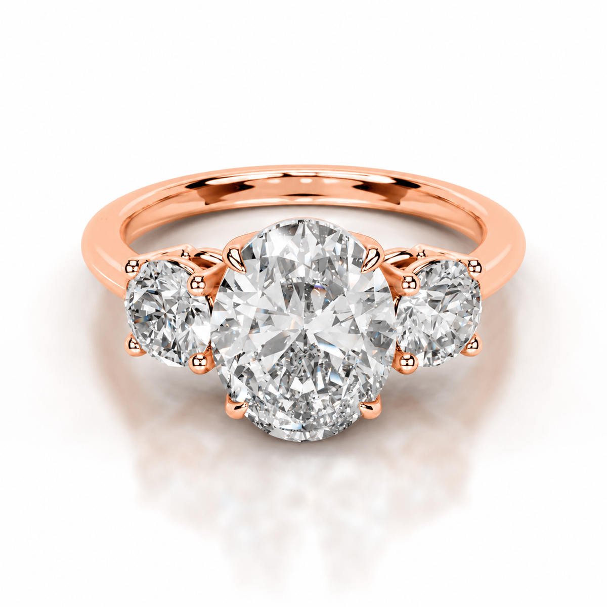 Melden Dolly 10k Rose Gold Three Stone Ring Center Stone Oval 2.00ct Diamond (3.00ct Total)