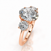 Melden Dolly 10k Rose Gold Three Stone Ring Center Stone Oval 2.00ct Diamond (3.00ct Total)