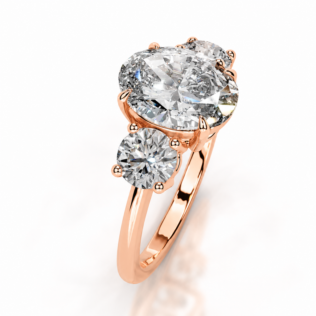 Melden Dolly 10k Rose Gold Three Stone Ring Center Stone Oval 2.00ct Diamond (3.00ct Total)