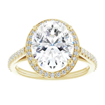Melden Maria 18k Gold Oval Halo & Side Stone Diamond Ring 4.44ct Total