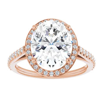 Melden Maria 14k Rose Gold Oval Halo & Side Stone Diamond Ring 1.44ct Total