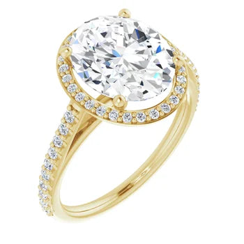 Melden Maria 18k Gold Oval Halo & Side Stone Diamond Ring 4.44ct Total
