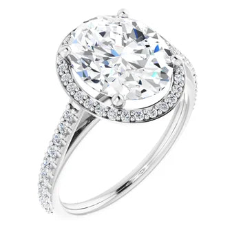 Melden Maria 14k White Gold Oval Halo & Side Stone Diamond Ring 1.44ct Total