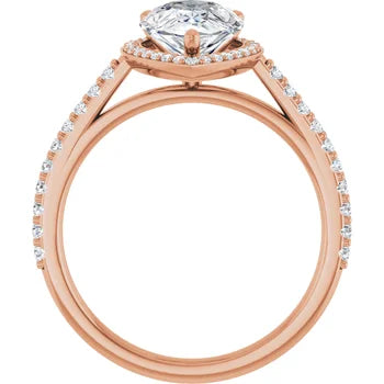Melden Maria 18k Rose Gold Pear Halo & Side Stone Diamond Ring 4.44ct Total