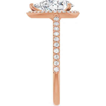 Melden Maria 18k Rose Gold Pear Halo & Side Stone Diamond Ring 4.44ct Total