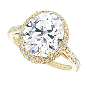 Melden Maria 18k Gold Oval Halo & Side Stone Diamond Ring 4.44ct Total