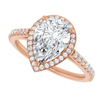 Melden Maria 18k Rose Gold Pear Halo & Side Stone Diamond Ring 4.44ct Total