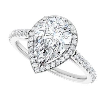 Melden Maria 14k White Gold Pear Halo & Side Stone Diamond Ring 1.44ct Total