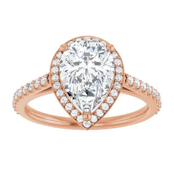 Melden Maria 18k Rose Gold Pear Halo & Side Stone Diamond Ring 4.44ct Total