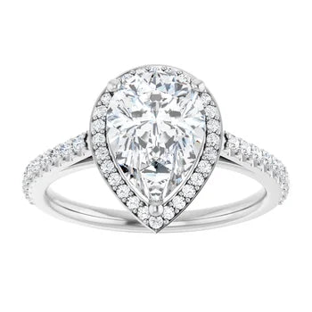 Melden Maria 14k White Gold Pear Halo & Side Stone Diamond Ring 1.44ct Total