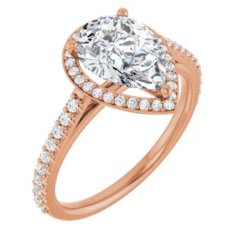 Melden Maria 18k Rose Gold Pear Halo & Side Stone Diamond Ring 4.44ct Total