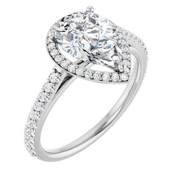 Melden Maria 14k White Gold Pear Halo & Side Stone Diamond Ring 1.44ct Total