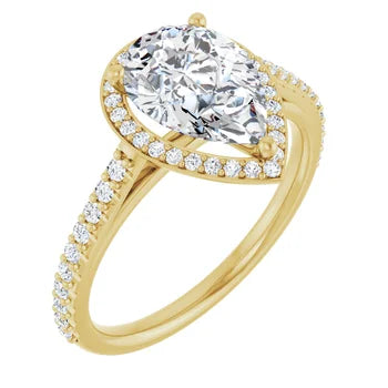 Melden Maria 14k Gold Pear Halo & Side Stone Diamond Ring 1.44ct Total