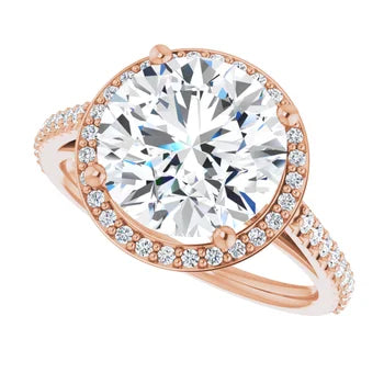 Melden Maria 14k Rose Gold Round Halo & Side Stone Diamond Ring 1.44ct Total
