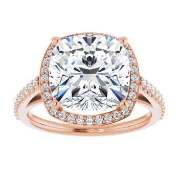 Melden Maria 14k Rose Gold Square Halo & Side Stone Diamond Ring 3.44ct Total