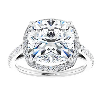 Melden Maria 14k White Gold Square Halo & Side Stone Diamond Ring 4.44ct Total