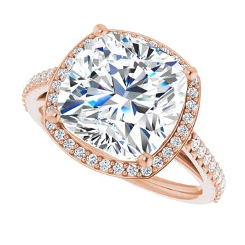 Melden Maria 14k Rose Gold Square Halo & Side Stone Diamond Ring 3.44ct Total