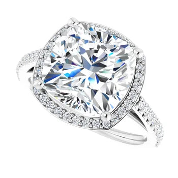 Melden Maria 14k White Gold Square Halo & Side Stone Diamond Ring 4.44ct Total