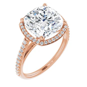 Melden Maria 14k Rose Gold Square Halo & Side Stone Diamond Ring 3.44ct Total