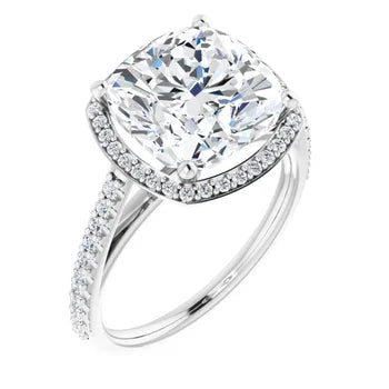 Melden Maria 14k White Gold Square Halo & Side Stone Diamond Ring 4.44ct Total