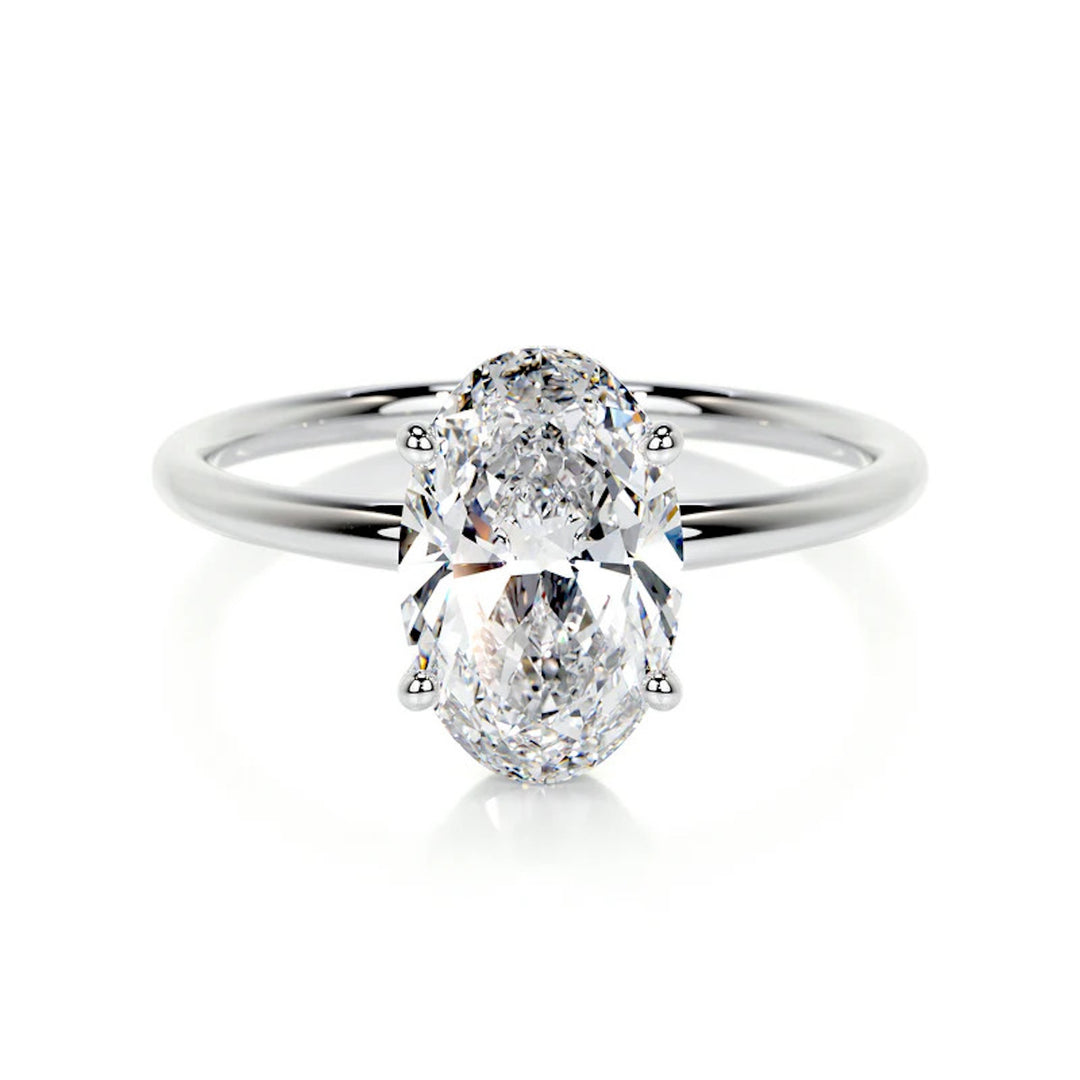 Melden Lisa 18k White Gold Ring Solitaire Center Stone 2.00ct Oval Diamond