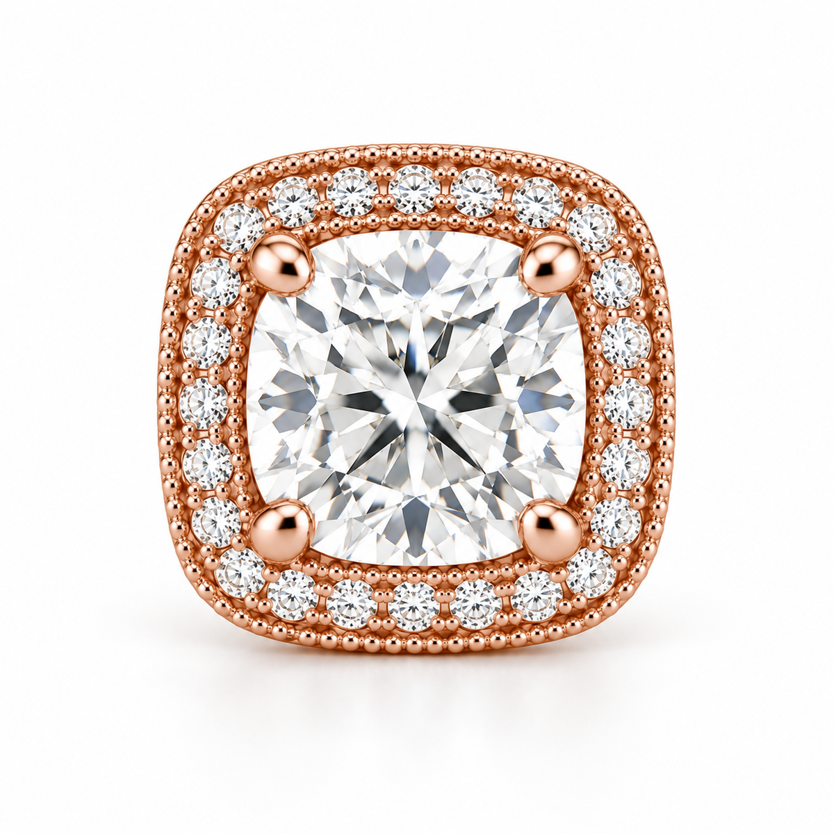Melden Samantha Cushion Halo Stud Earrings 14K Rose Gold 2.00ct Centers