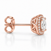 Melden Samantha Cushion Halo Stud Earrings 14K Rose Gold 2.00ct Centers