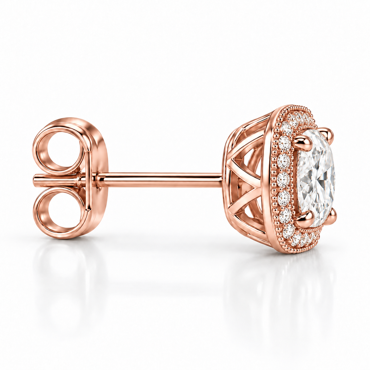Melden Samantha Cushion Halo Stud Earrings 14K Rose Gold 2.00ct Centers