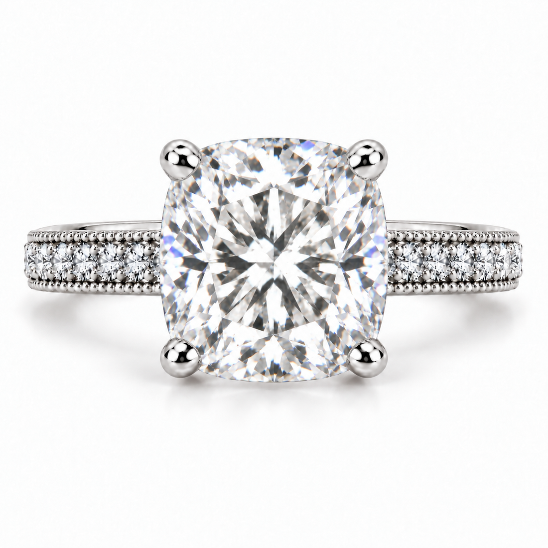 Melden Samantha 14k White Gold Ring Cushion Diamond Center Stone 2.22ct Total Diamond