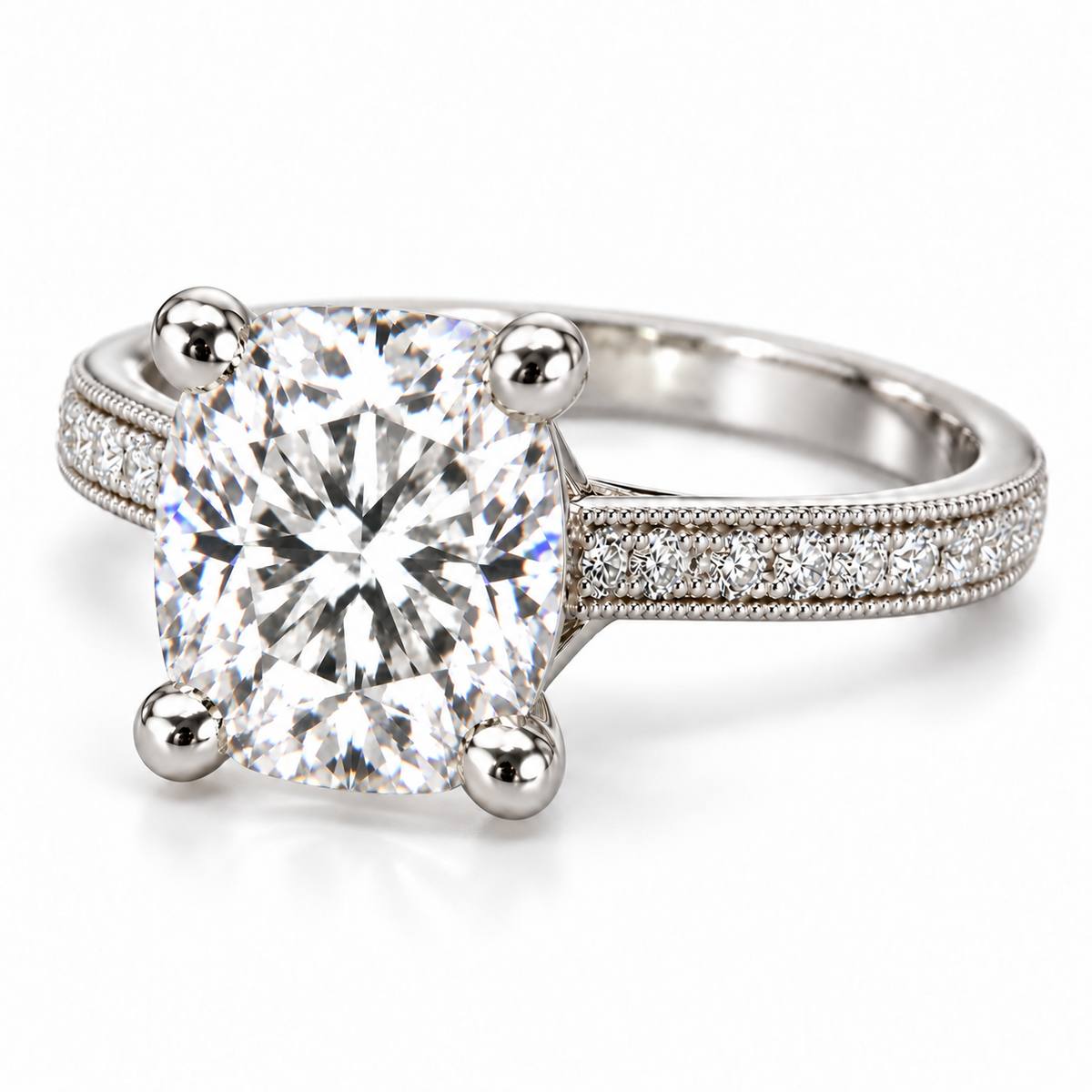 Melden Samantha 14k White Gold Ring Cushion Diamond Center Stone 1.22ct Total Diamond
