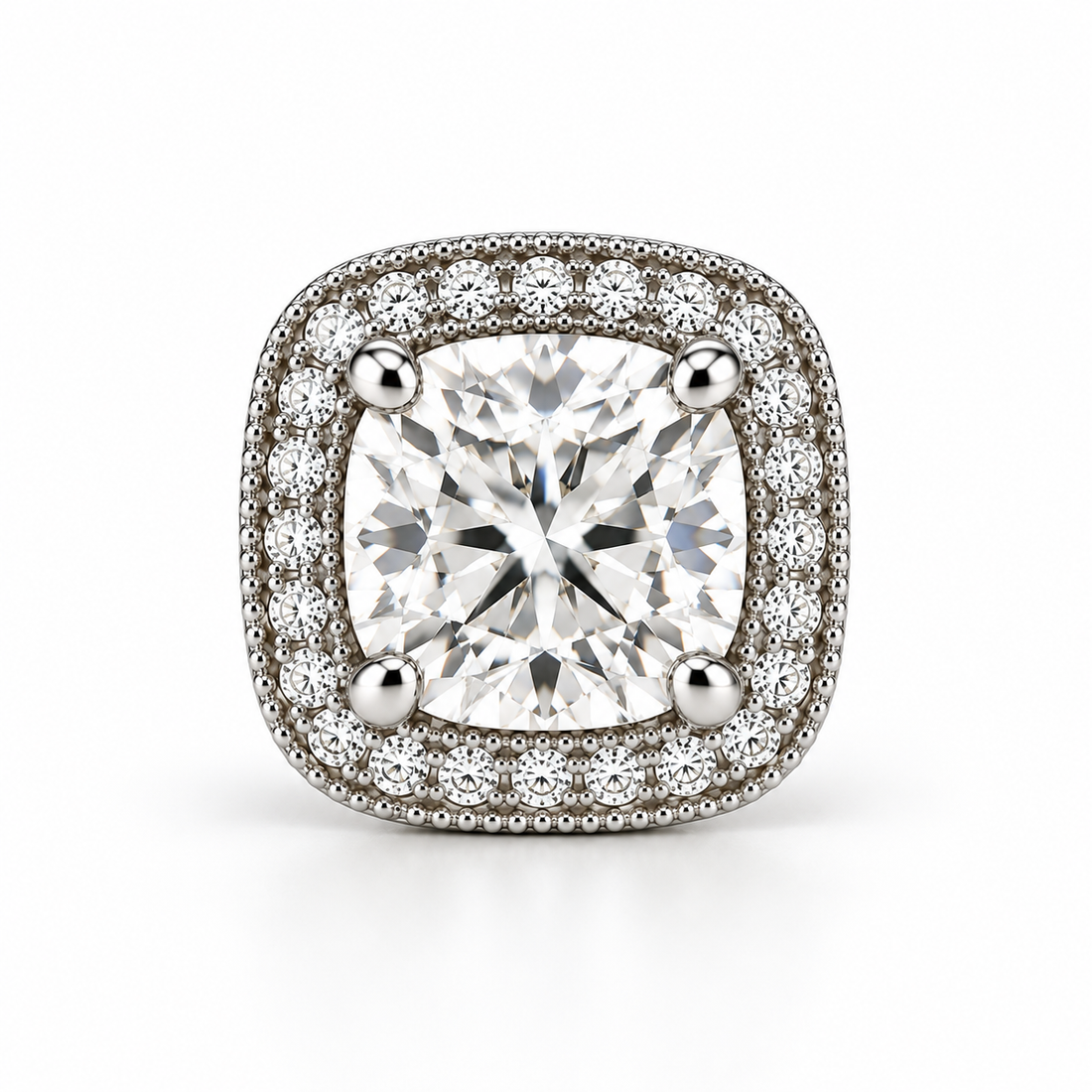 Melden Samantha Cushion Halo Stud Earrings 14K White Gold 2.00ct Centers