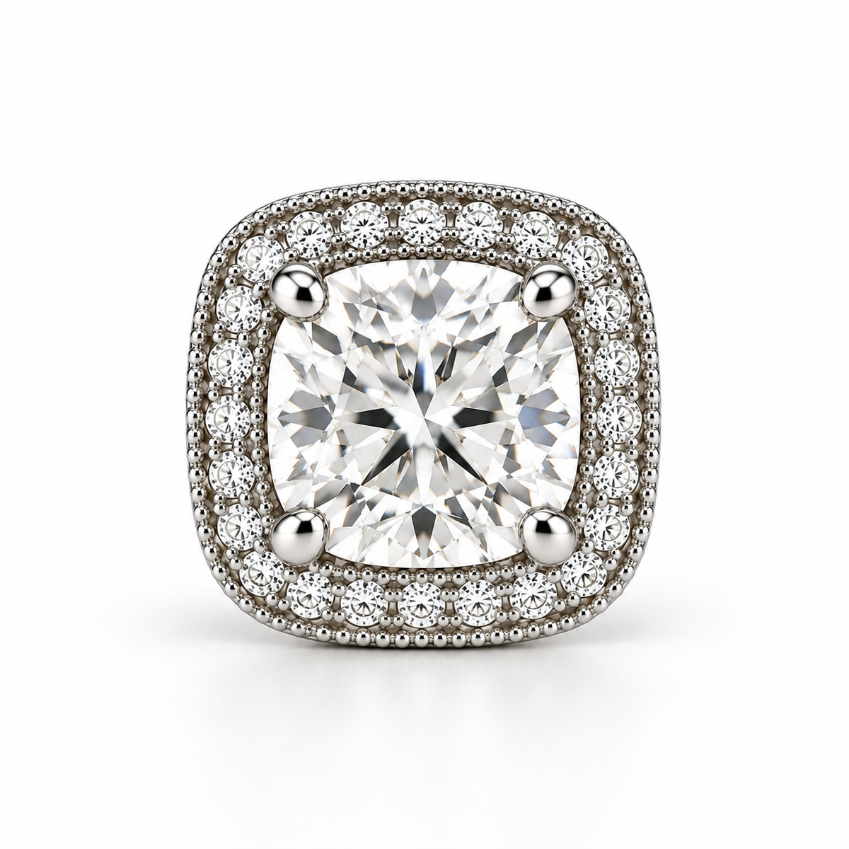 Melden Samantha Cushion Halo Stud Earrings 14K White Gold 2.00ct Centers