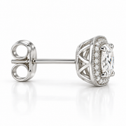 Melden Samantha Cushion Halo Stud Earrings 14K White Gold 2.00ct Centers