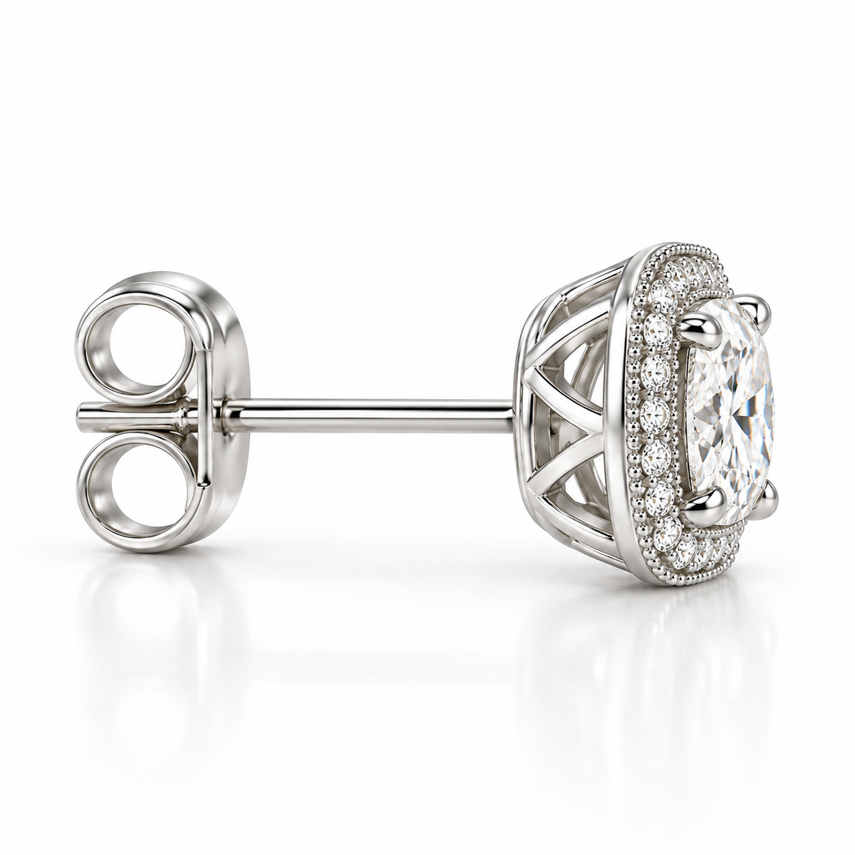 Melden Samantha Cushion Halo Stud Earrings 14K White Gold 2.00ct Centers
