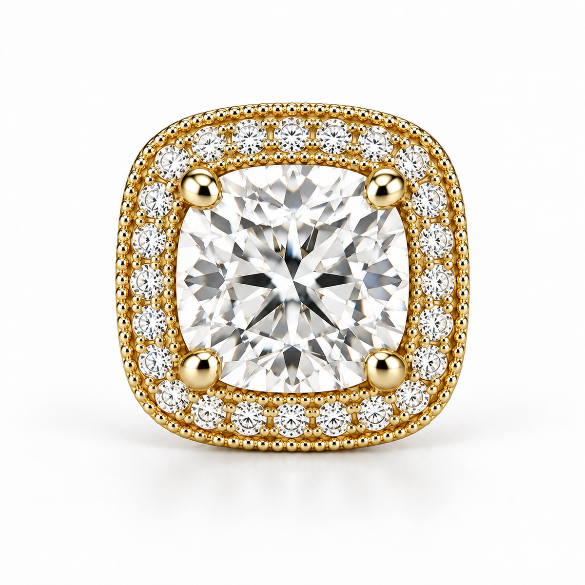Melden Samantha Cushion Halo Stud Earrings 14K Yellow Gold 2.00ct Centers