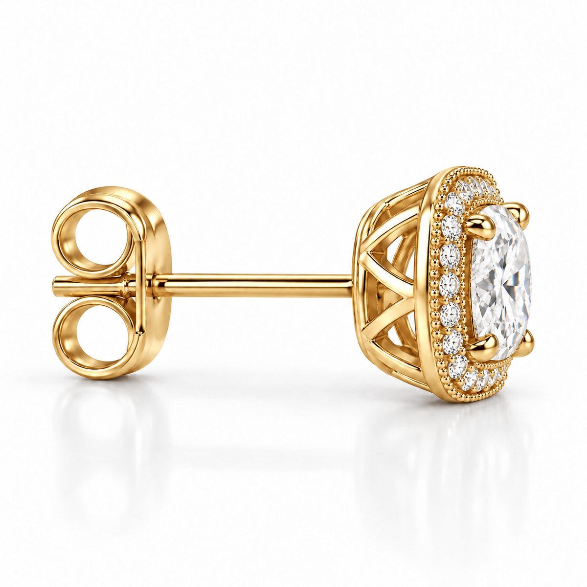 Melden Samantha Cushion Halo Stud Earrings 14K Yellow Gold 2.00ct Centers