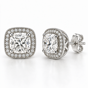 Melden Samantha Cushion Halo Stud Earrings 14K White Gold 2.00ct Centers